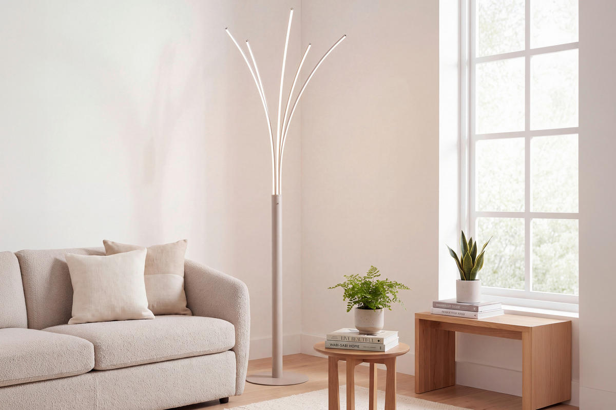 LED-STEHLEUCHTE Bizzy 56/60/187 cm  - Sandfarben/Opal, Design, Kunststoff/Metall (56/60/187cm)