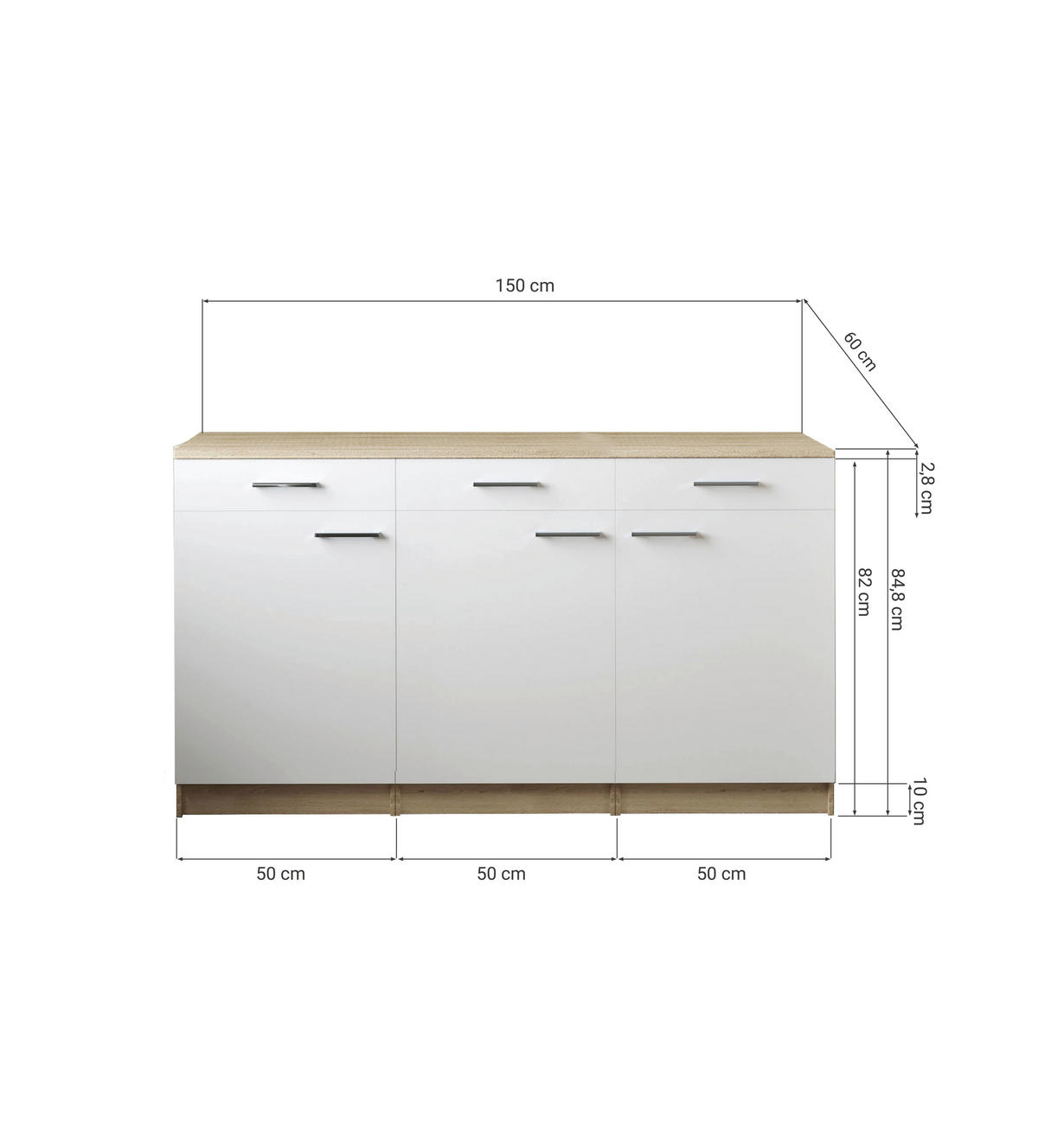 KÜCHENUNTERSCHRANK 150/85/60 cm  in Schwarz, Eichefarben  - Eichefarben/Silberfarben, Basics, Holzwerkstoff/Metall (150/85/60cm) - Respekta