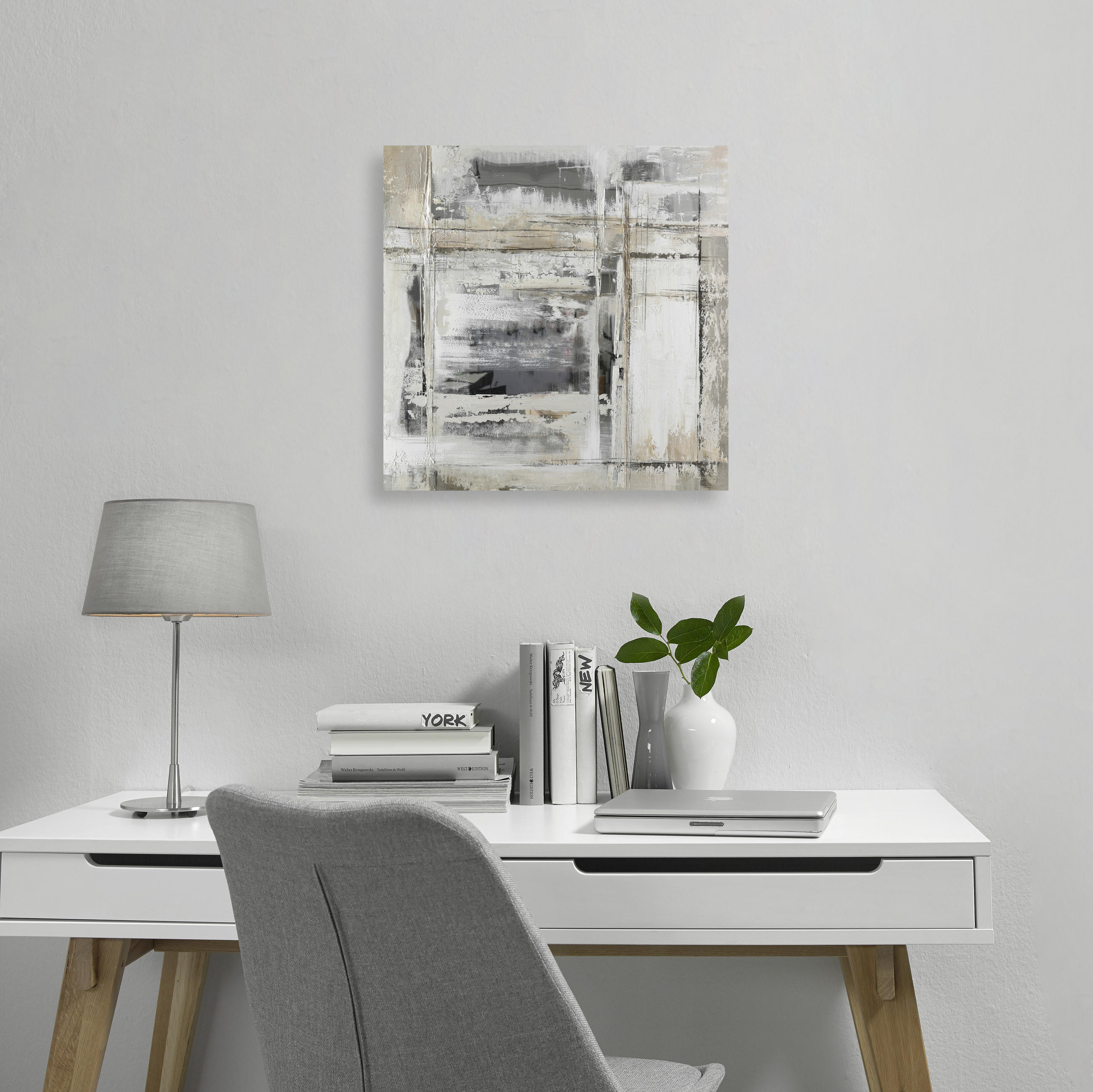 ÖLGEMÄLDE Abstraktes 55/55 cm  - Weiß/Grau, Design, Holz/Kunststoff (55/55cm) - Monee