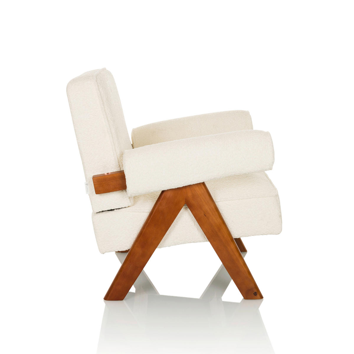 LOUNGESESSEL Bouclé Weiß    - Weiß/Braun, MODERN, Holz/Textil (75/74/75cm) - MID.YOU