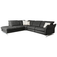 ECKSOFA Valdera Schwarz Echtleder  - Edelstahlfarben/Schwarz, Design, Leder/Metall (258/292cm) - Hukla