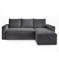 ECKSOFA Anthrazit Cord Rückenkissen, Bettkasten, Schlaffunktion, Rücken echt, Liegefläche im Originalstoff  - Anthrazit/Schwarz, MODERN, Kunststoff/Textil (232/140cm) - Xora