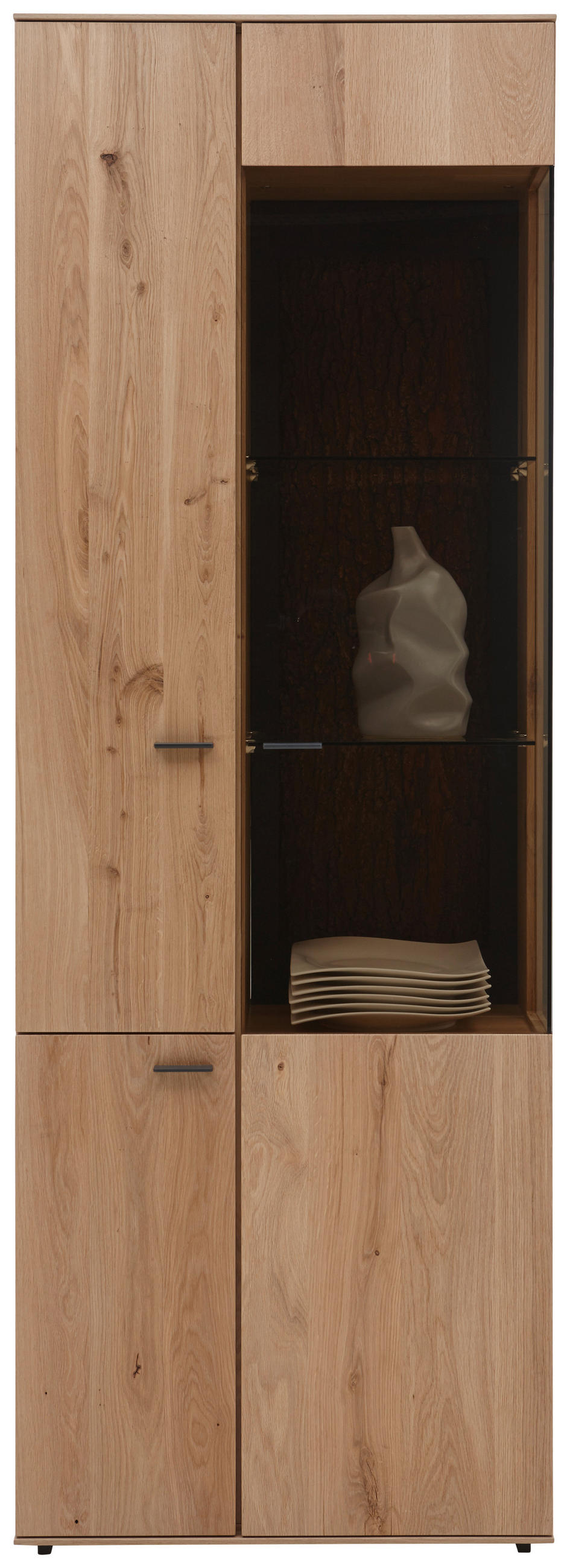 VITRIN teljesen tömörfa erezett tölgy tölgyfa színű  - tölgyfa színű/antracit, Design, Üveg/fa (72/205/44cm) - Valnatura