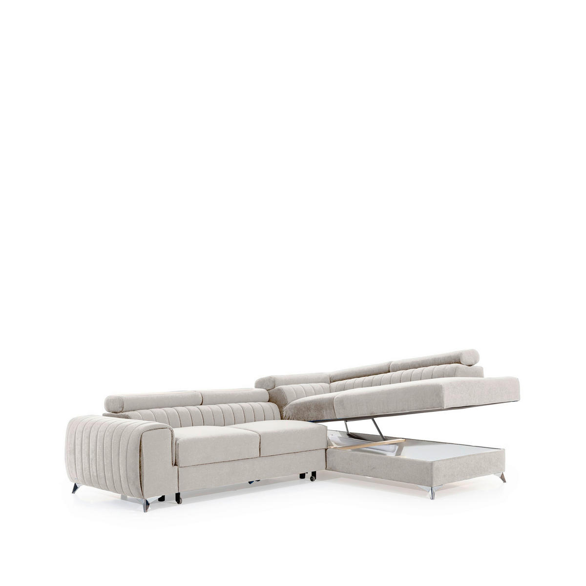 ECKSOFA Beige  - Beige/Silberfarben, Design, Textil/Metall (278/205cm) - MID.YOU
