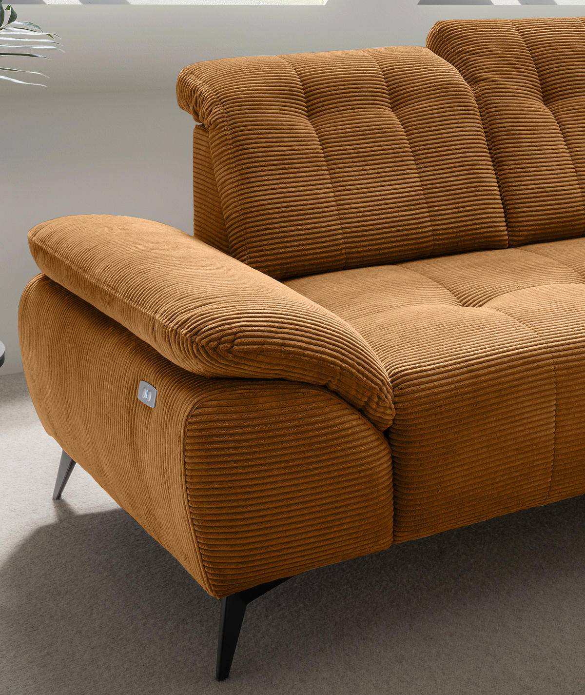 ECKSOFA in Cord Goldfarben  - Goldfarben/Schwarz, Modern, Textil/Metall (272/200cm) - Livetastic