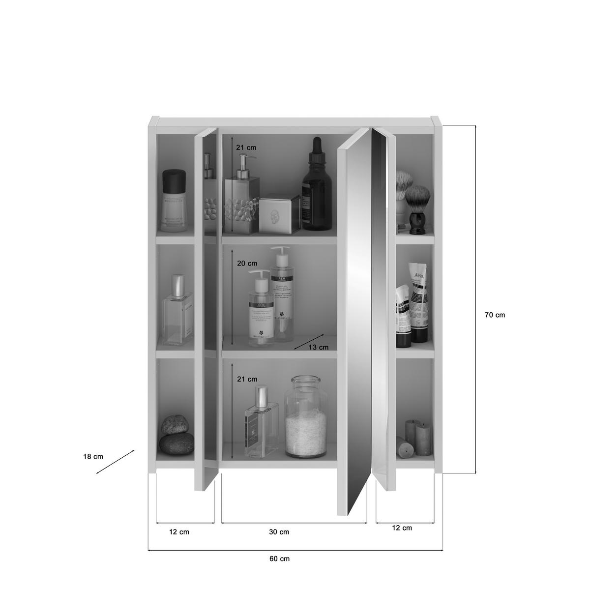 OMARA Z OGLEDALOM 60/70/18 cm  - bela, Moderno, steklo/leseni material (60/70/18cm) - MID.YOU