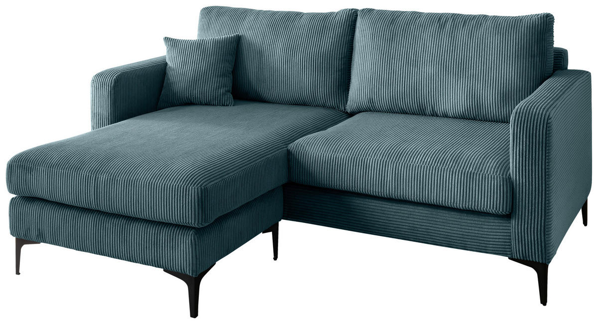 ECKSOFA in Cord Petrol  - Petrol/Schwarz, Basics, Textil/Metall (204/153cm) - Livetastic