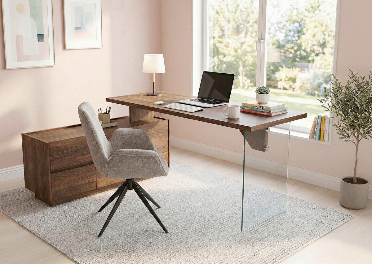 ECKSCHREIBTISCH 160/136/74 cm Walnussfarben Stauraum, seitenverkehrt montierbar  - Eichefarben/Walnussfarben, Design, Glas/Holzwerkstoff (160/136/74cm) - MID.YOU