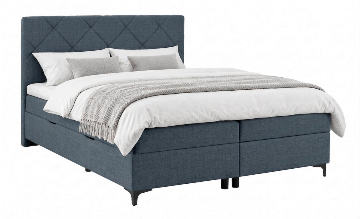 BOXBETT 180/200 cm,  in Petrol, Bettkasten, Topper, H3 + H3 = fest  - Petrol/Schwarz, MODERN, Holz/Textil (180/200cm) - MID.YOU