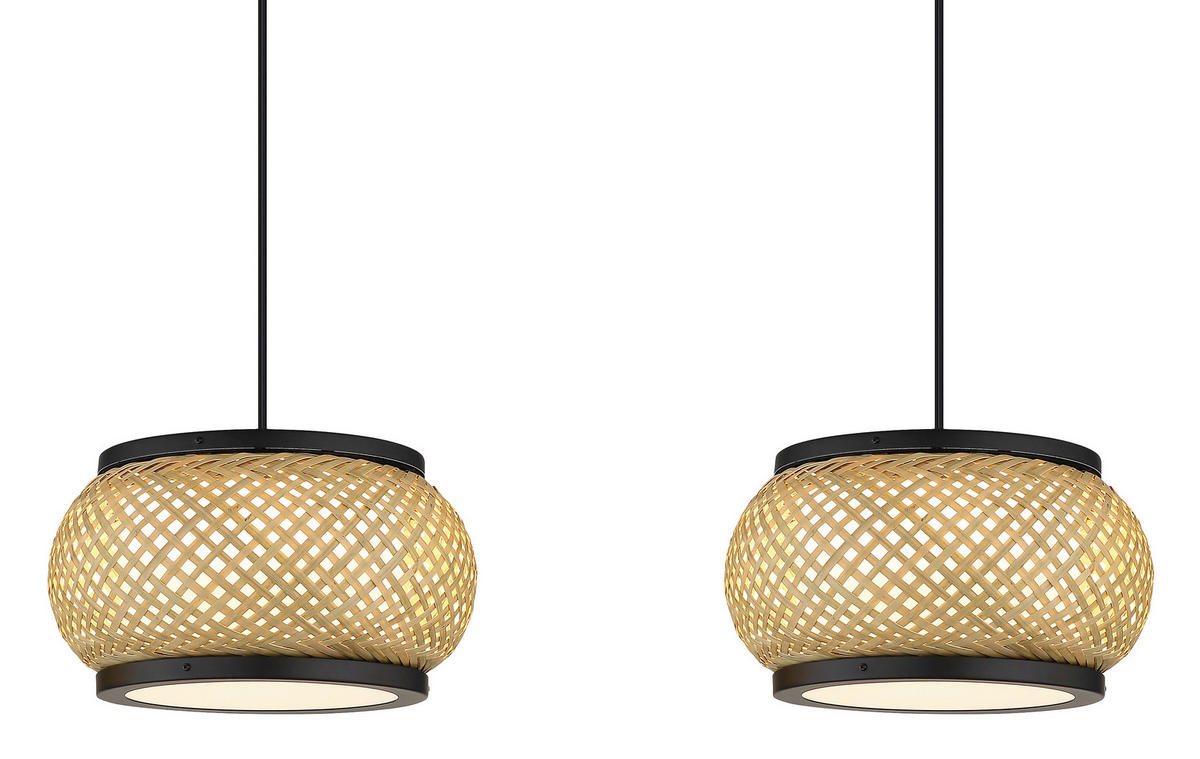 LED-HÄNGELEUCHTE 92/22/120 cm  - Schwarz/Naturfarben, Design, Holz/Kunststoff (92/22/120cm) - Globo