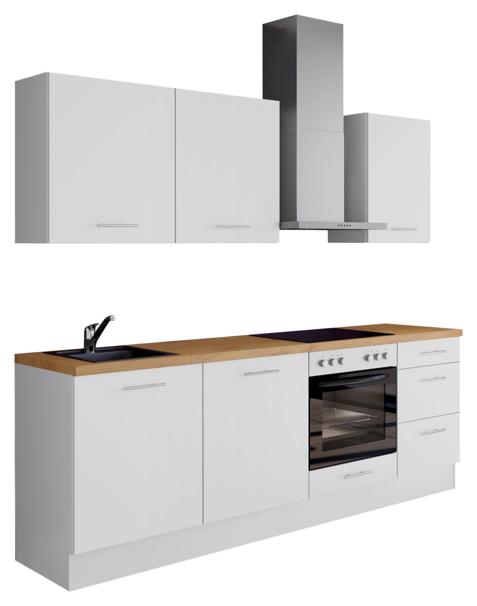 KÜCHENLEERBLOCK 230 cm   in Weiß  - Edelstahlfarben/Eichefarben, Design, Holzwerkstoff/Metall (230cm) - Impuls