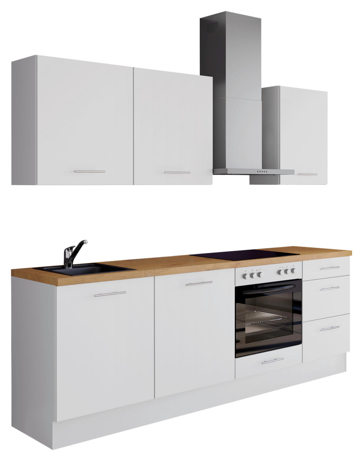 KÜCHENLEERBLOCK 230 cm   in Weiß  - Edelstahlfarben/Eichefarben, Design, Holzwerkstoff/Metall (230cm) - Impuls