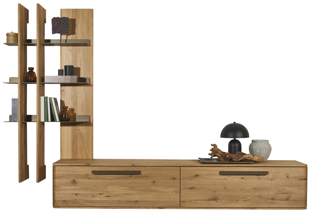 WOHNWAND  in Bronzefarben, Wildeiche  256,7/206,6/37,1 cm  - Wildeiche/Bronzefarben, Natur, Holz/Metall (256,7/206,6/37,1cm) - Valnatura