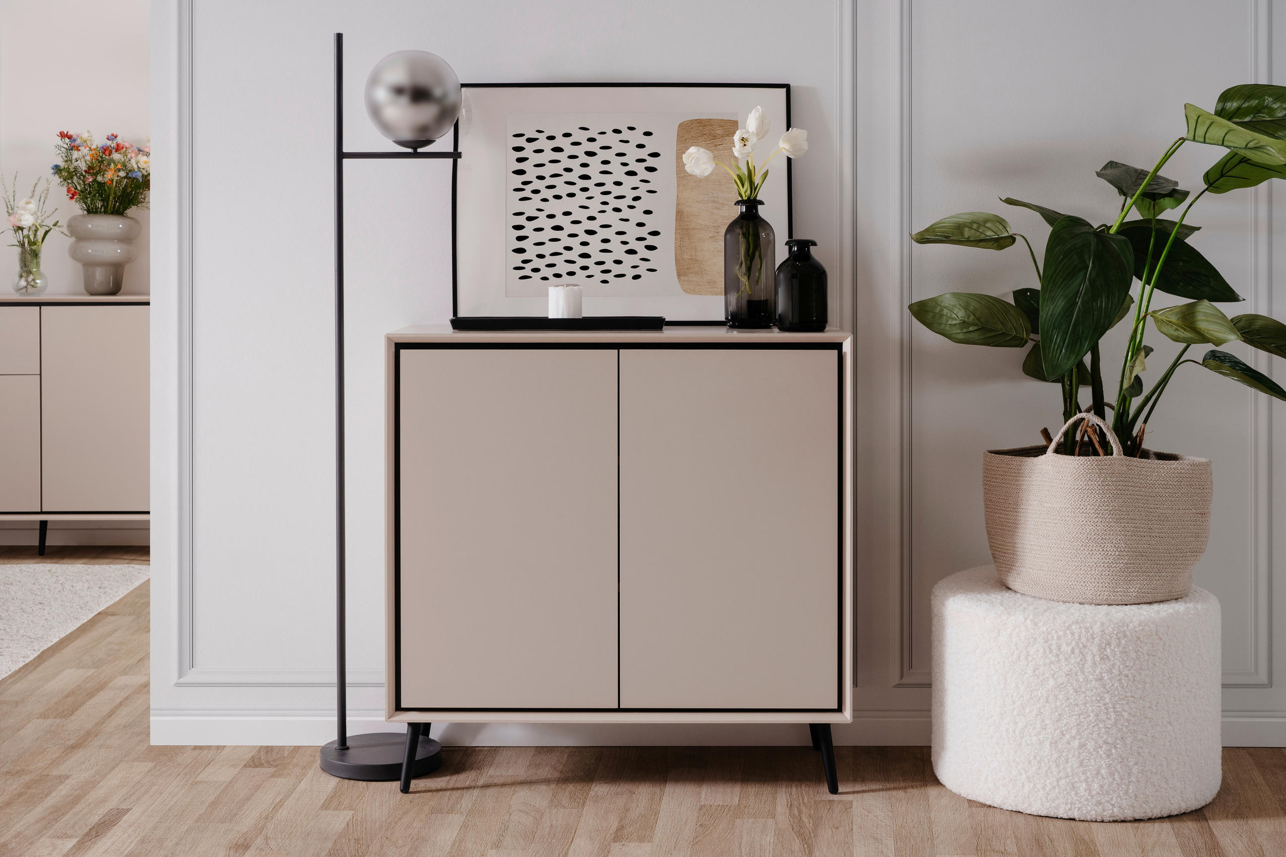 KOMMODE  in 90/90/38 cm  - Sandfarben/Schwarz, MODERN, Holzwerkstoff/Kunststoff (90/90/38cm) - Livetastic