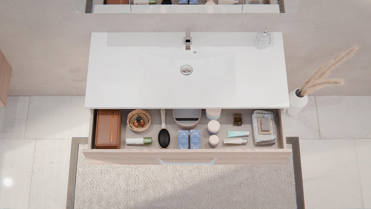 BADEZIMMER 3-teilig  in 120 cm  - Chromfarben/Eschefarben, MODERN, Glas/Holzwerkstoff (120cm) - MID.YOU