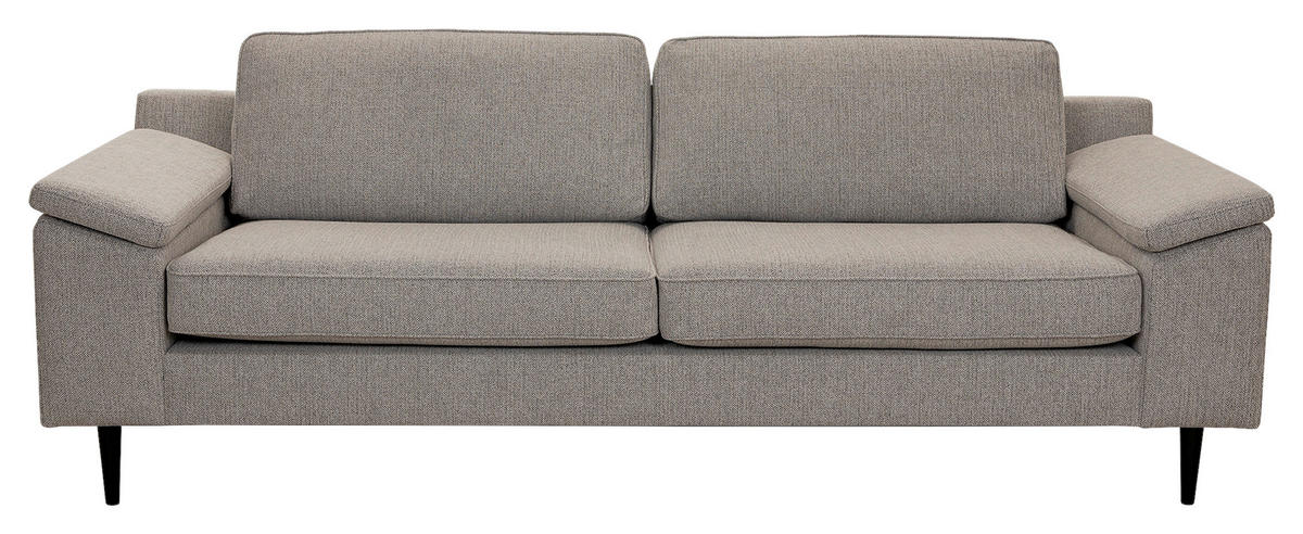 2,5-SITS SOFFA i svart, greige  - greige/cognacfärgad, Basics, metall/trä (226/85/92cm) - Pure Home Comfort