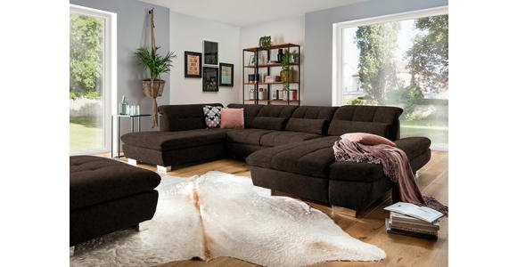 WOHNLANDSCHAFT  in Mikrofaser Braun  - Chromfarben/Braun, Design, Kunststoff/Textil (211/350/204cm) - Xora