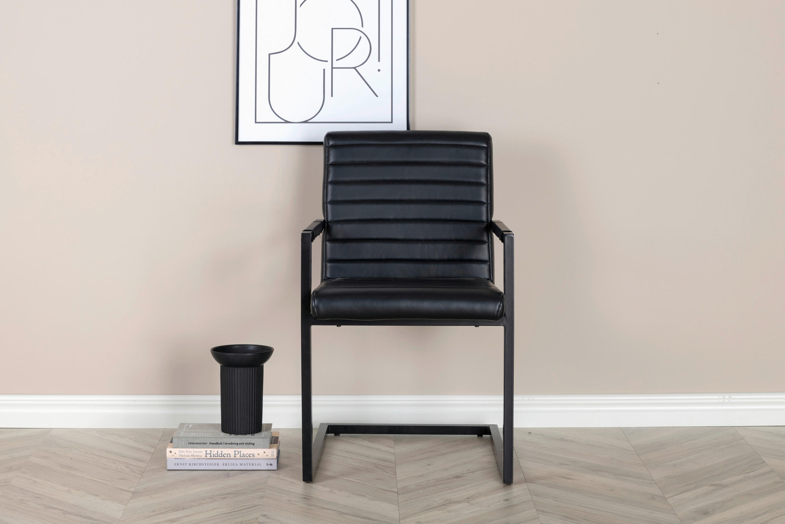 STOL MED ARMSTÖD SET 2 styck stål läderimitation (vegan)  - svart, Design, metall/textil (54/88/63cm) - Livetastic