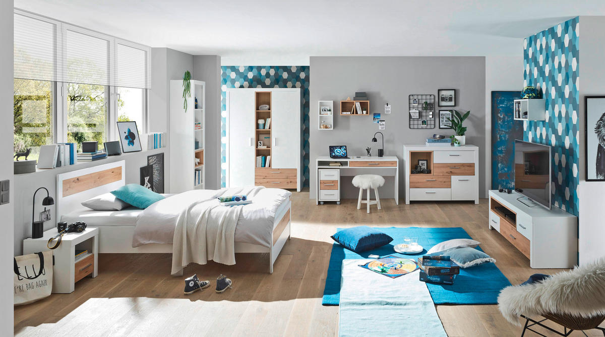 BETT 120/200 cm  in Weiß, Eiche Artisan  - Schwarz/Weiß, Design, Kunststoff (120/200cm) - Xora