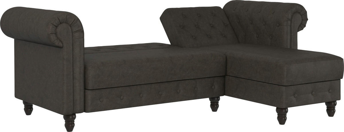 ECKSOFA FIRENZE in Mikrofaser Anthrazit  - Anthrazit/Schwarz, Basics, Holz/Textil (241/154cm) - Livetastic