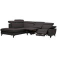 ECKSOFA in Echtleder Dunkelbraun  - Dunkelbraun/Schwarz, Design, Leder/Metall (239/289cm) - Cantus