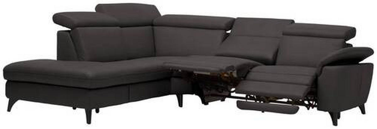 ECKSOFA in Echtleder Dunkelbraun  239/285 cm  - Dunkelbraun/Schwarz, Design, Leder/Metall (239/285cm) - Cantus