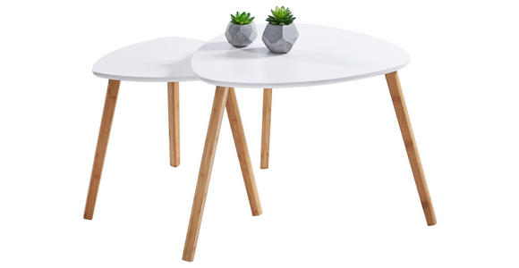 BEISTELLTISCH 55/55/45 cm Bambus teilmassiv Naturfarben, Weiß Freiform  - Naturfarben/Weiß, Design, Holz/Holzwerkstoff (55/55/45cm) - Carryhome