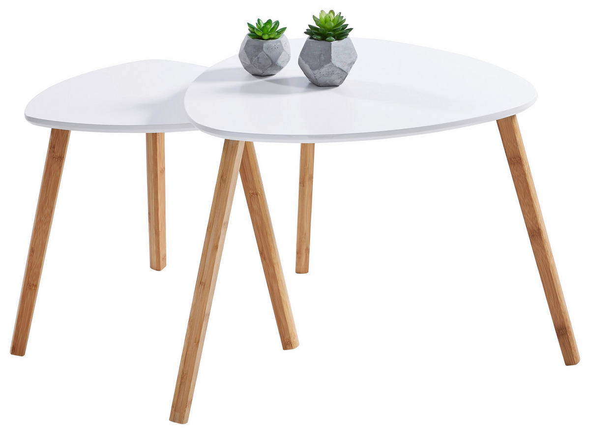BEISTELLTISCH 55/55/45 cm Bambus teilmassiv Naturfarben, Weiß Freiform  - Naturfarben/Weiß, Design, Holz/Holzwerkstoff (55/55/45cm) - Carryhome