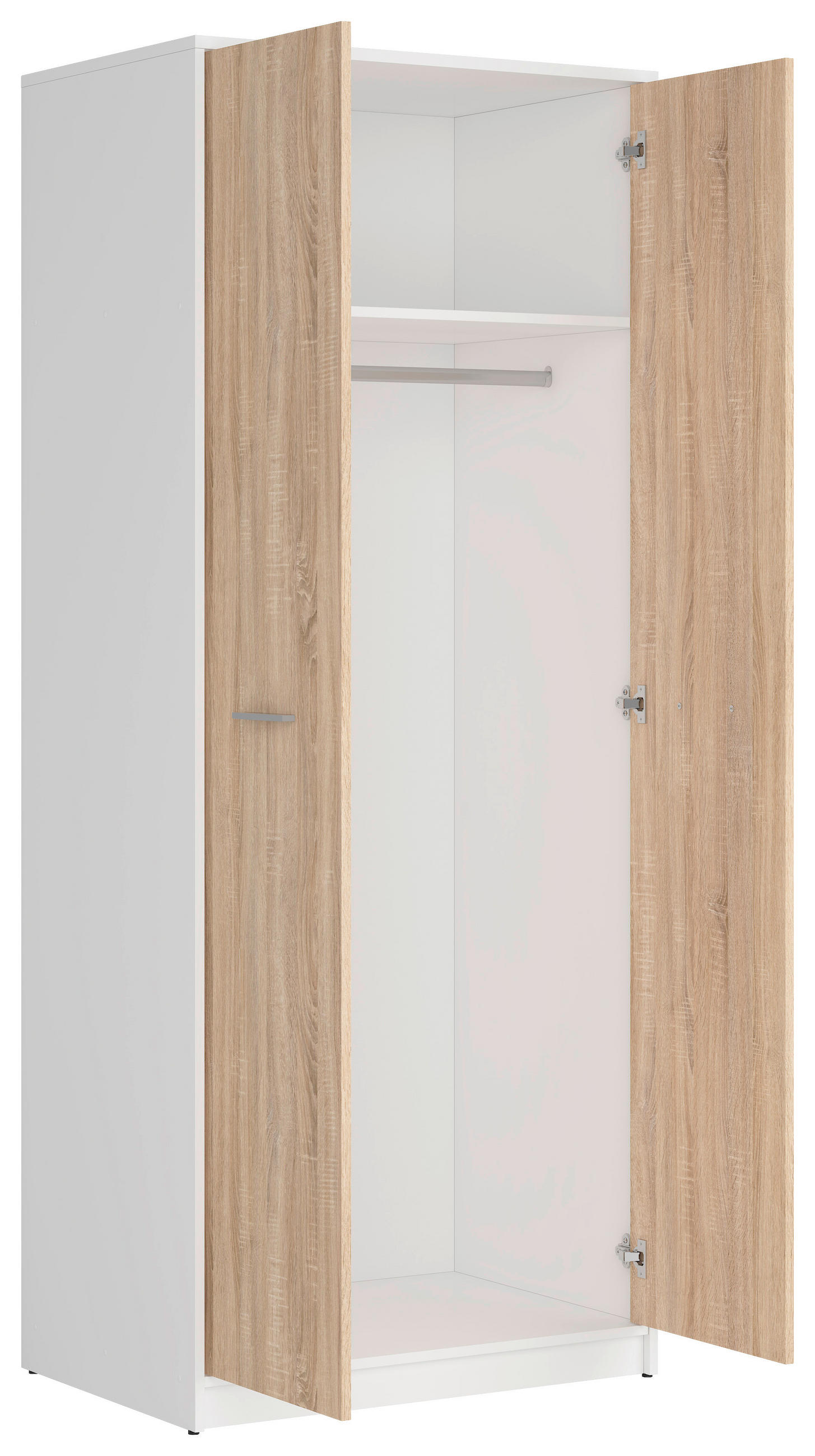DREHTÜRENSCHRANK 80/197/54,5 cm 2-türig Weiß, Sonoma Eiche  - Silberfarben/Weiß, MODERN, Holzwerkstoff/Kunststoff (80/197/54,5cm) - MID.YOU