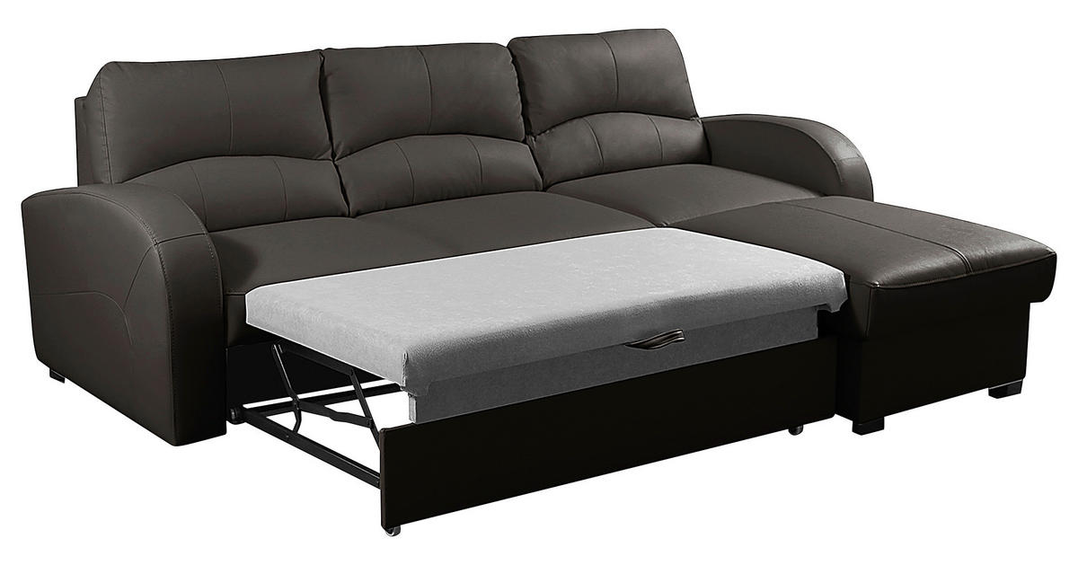 ECKSOFA in Lederlook Echtleder Dunkelbraun  - Dunkelbraun/Schwarz, Design, Leder/Kunststoff (227/168cm) - Livetastic