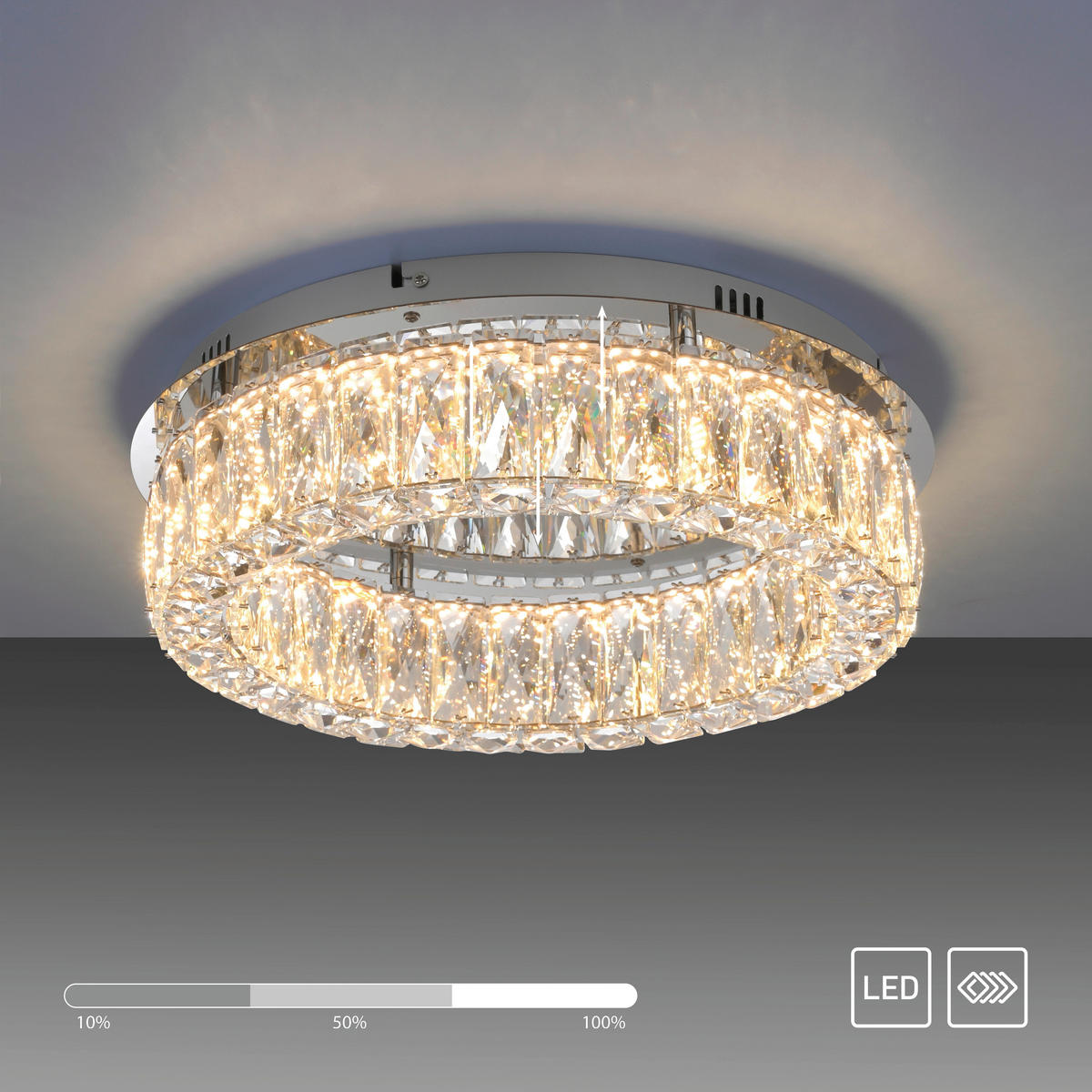 LED PLAFONJERA - boja hroma, Dizajnerski, staklo/metal (40/40/12,1cm)