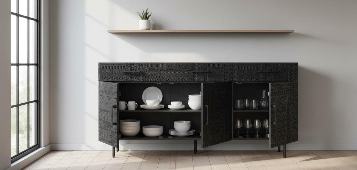 SIDEBOARD  170/80/40 cm 3 Schublade(n)  - Schwarz, LIFESTYLE, Holz/Metall (170/80/40cm) - Landscape