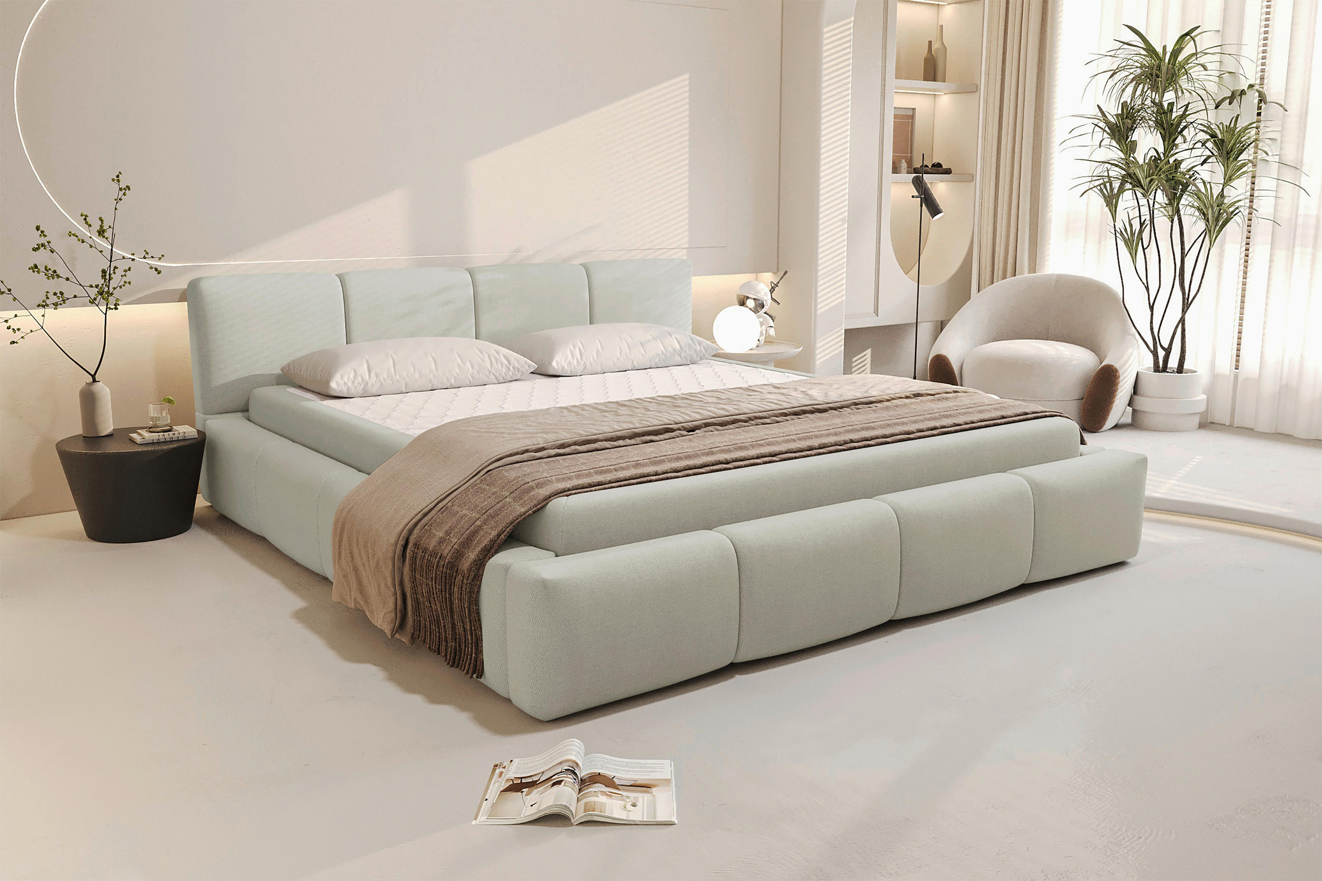 POLSTERBETT 180/200 cm,  in Beige, Lattenrost, Bettkasten,  - Beige/Schwarz, Design, Holz/Textil (180/200cm) - Xora