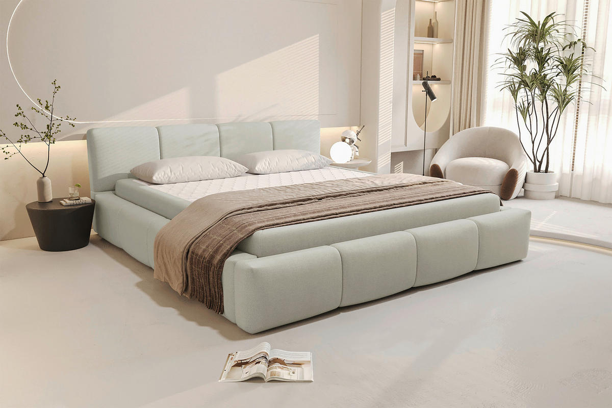 POLSTERBETT 180/200 cm,  in Beige, Lattenrost, Bettkasten,  - Beige/Schwarz, Design, Holz/Textil (180/200cm) - Xora