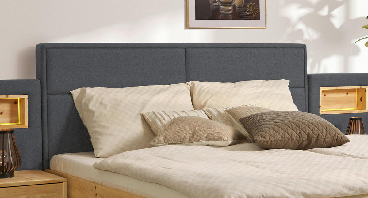 BETT 200/200 cm  Grau, Zirbelkieferfarben   - Zirbelkieferfarben/Grau, Natur, Holz/Textil (200/200cm) - Valnatura