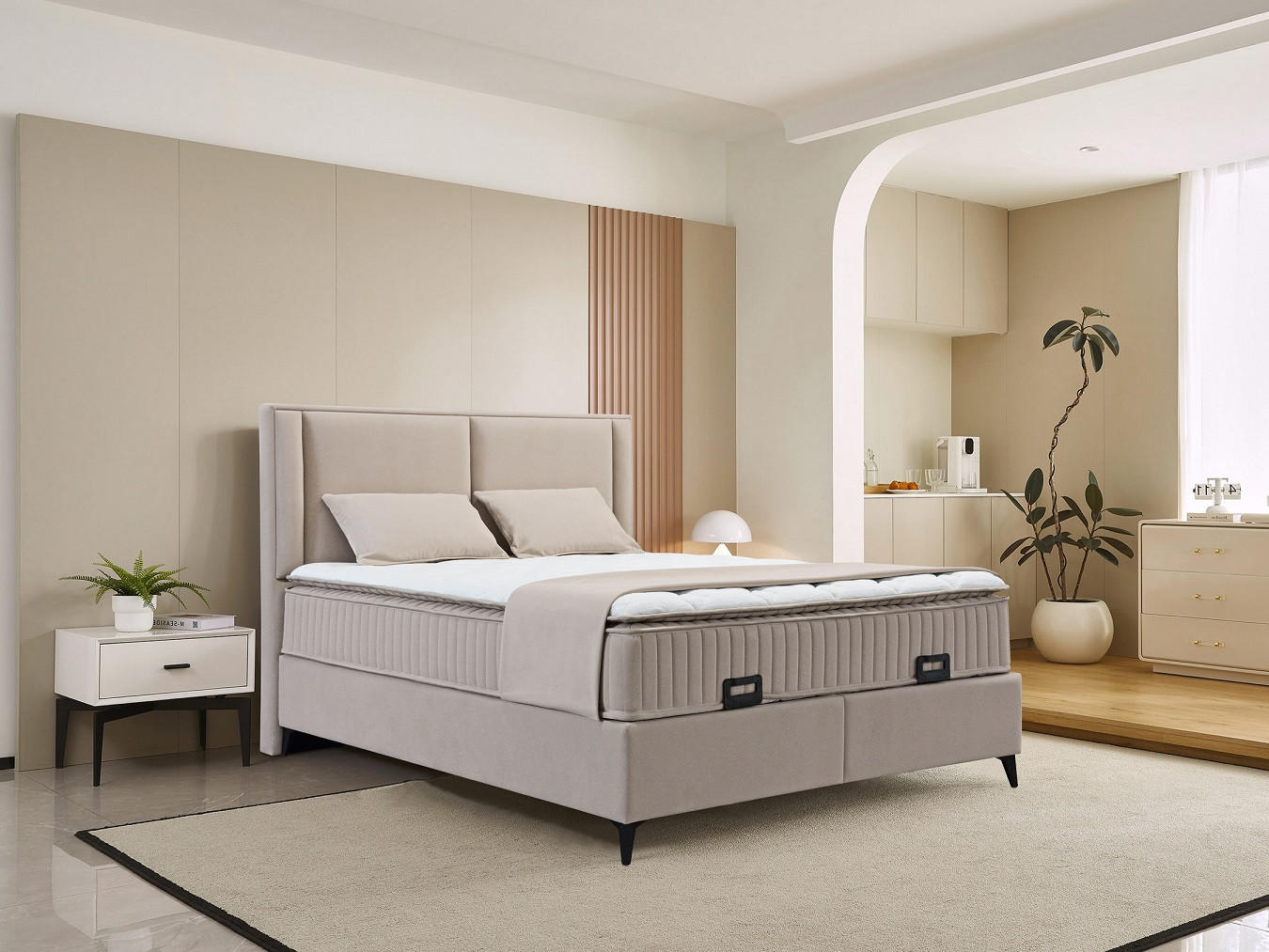 BOX KREVET     bež  - bež/crna, Moderno, drvni materijal/tekstil - Hom`in