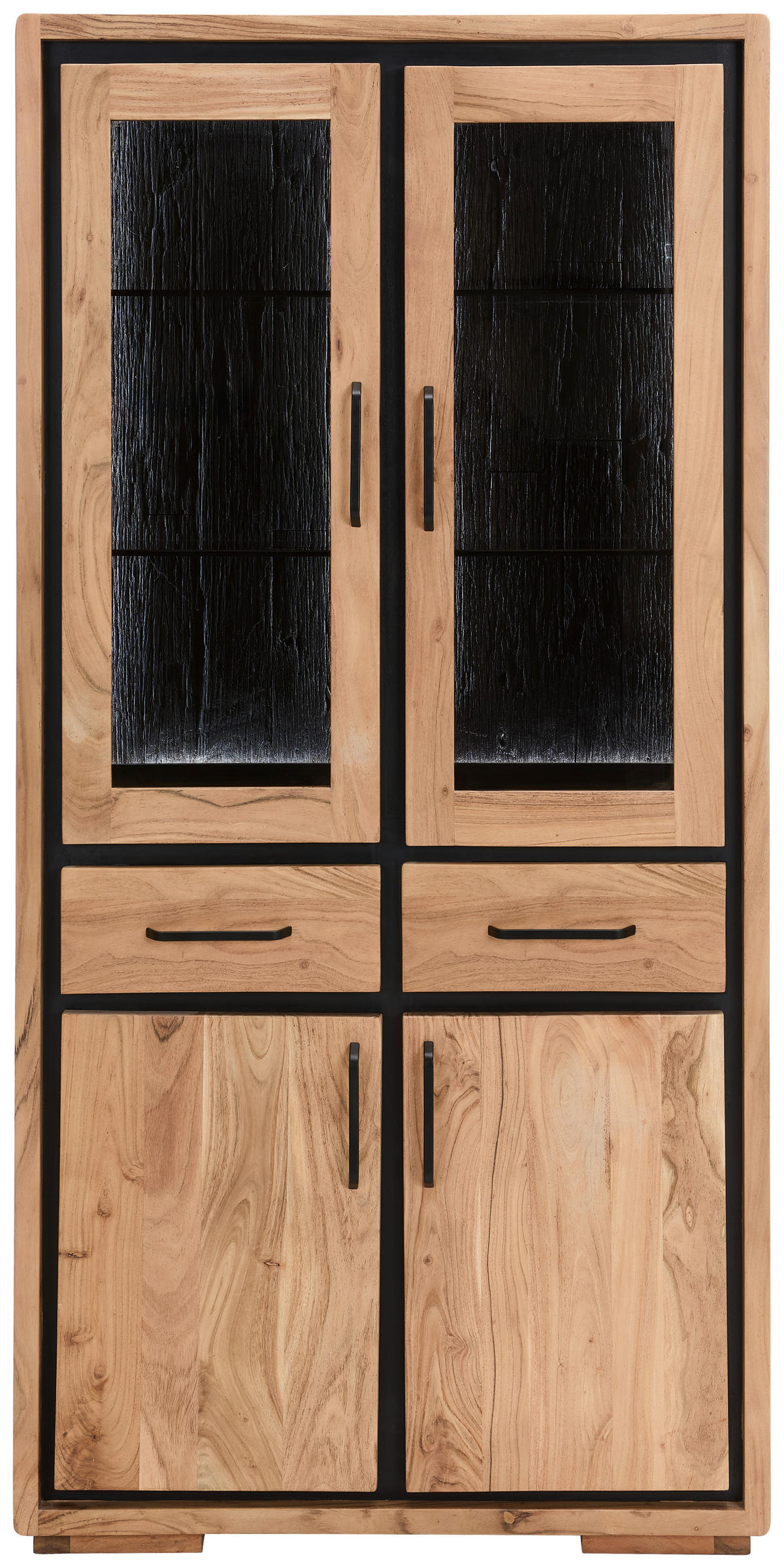 VITRINE in vollmassiv Akazie, Altholz Schwarz, Akaziefarben  - Schwarz/Akaziefarben, LIFESTYLE, Glas/Holz (88/180/40cm) - Landscape