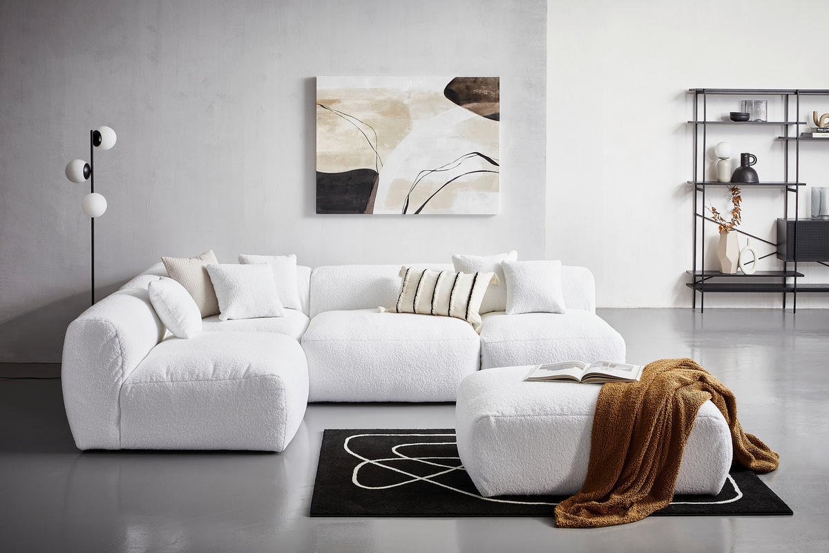 SOFAELEMENT in Flachgewebe, Teddystoff Weiss  - Weiss, Trend, Textil (100/70/122cm) - Livetastic