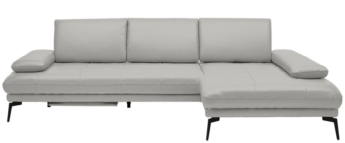 ECKSOFA Greige Echtleder  - Greige/Schwarz, Design, Leder/Metall (273/187cm) - Celina Home