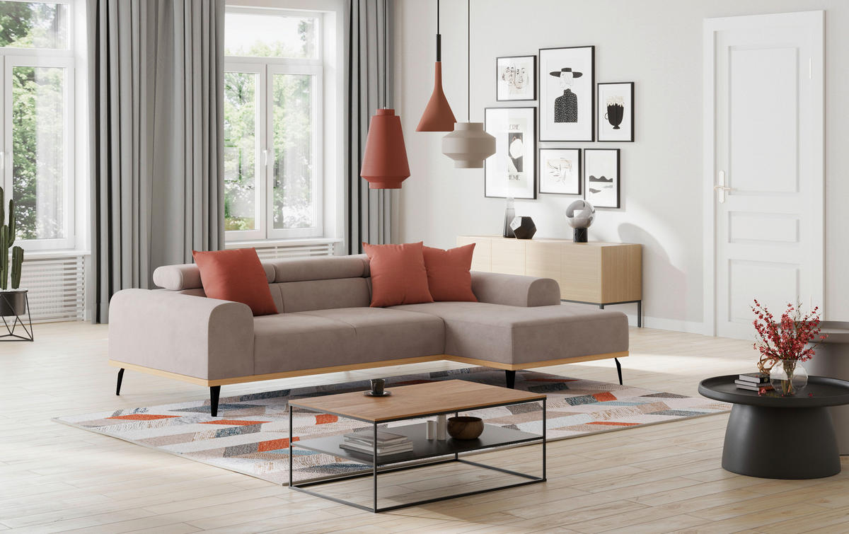 ECKSOFA Sandfarben Mikrofaser  - Sandfarben/Schwarz, KONVENTIONELL, Textil/Metall (244/157cm) - Cotta