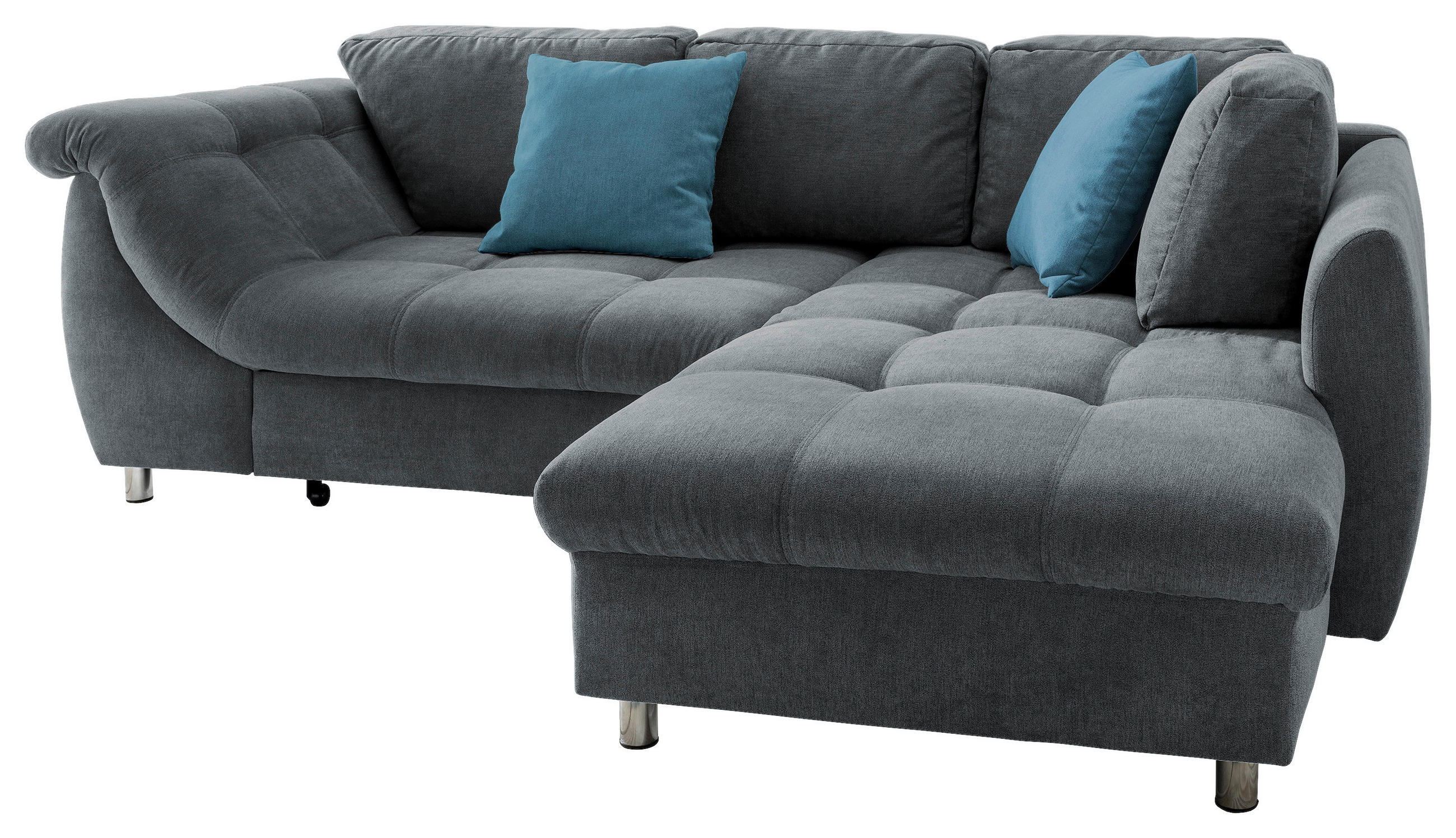 ECKSOFA Anthrazit, Blau Mikrofaser Zierkissen, Rückenkissen, Schlaffunktion, Rücken echt  - Chromfarben/Blau, Design, Textil (250/190cm) - P & B