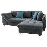 ECKSOFA Anthrazit, Blau Mikrofaser Zierkissen, Rückenkissen, Schlaffunktion, Rücken echt  - Chromfarben/Blau, Design, Textil (250/190cm) - P & B