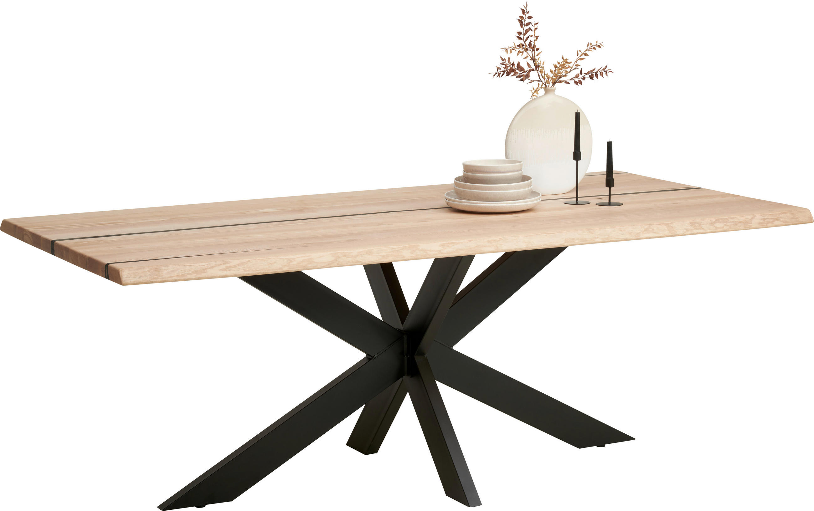 ESSTISCH in Holz, Metall 200/100/75 cm  - Eschefarben/Schwarz, LIFESTYLE, Holz/Metall (200/100/75cm) - Linea Natura