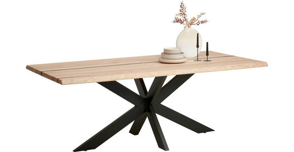 ESSTISCH in Holz, Metall 200/100/75 cm  - Eschefarben/Schwarz, LIFESTYLE, Holz/Metall (200/100/75cm) - Linea Natura