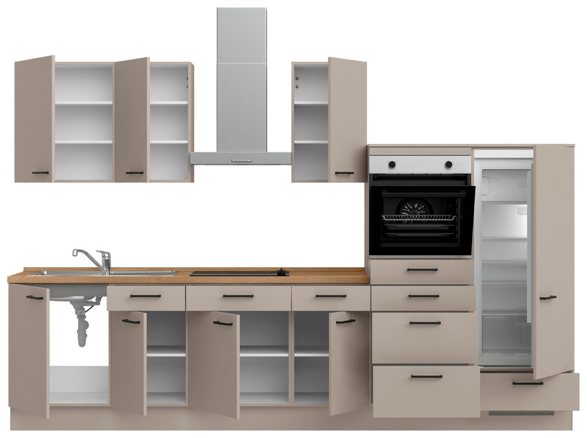 KÜCHENBLOCK Easytouch 330 cm  in Eichefarben, Sandfarben  - Sandfarben/Eichefarben, MODERN, Holzwerkstoff/Metall (330cm) - Nobilia