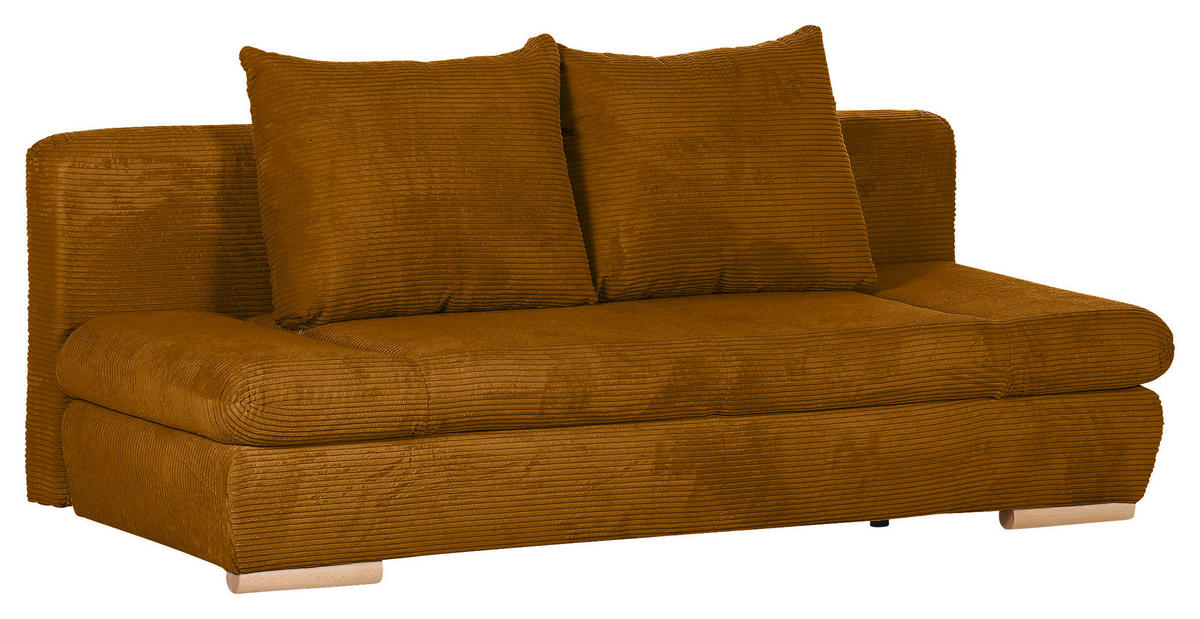 SCHLAFSOFA  mit Rücken echt, Liegefunktion Cord Currygelb  - Currygelb/Naturfarben, KONVENTIONELL, Holz/Textil (200/75/92cm) - home24