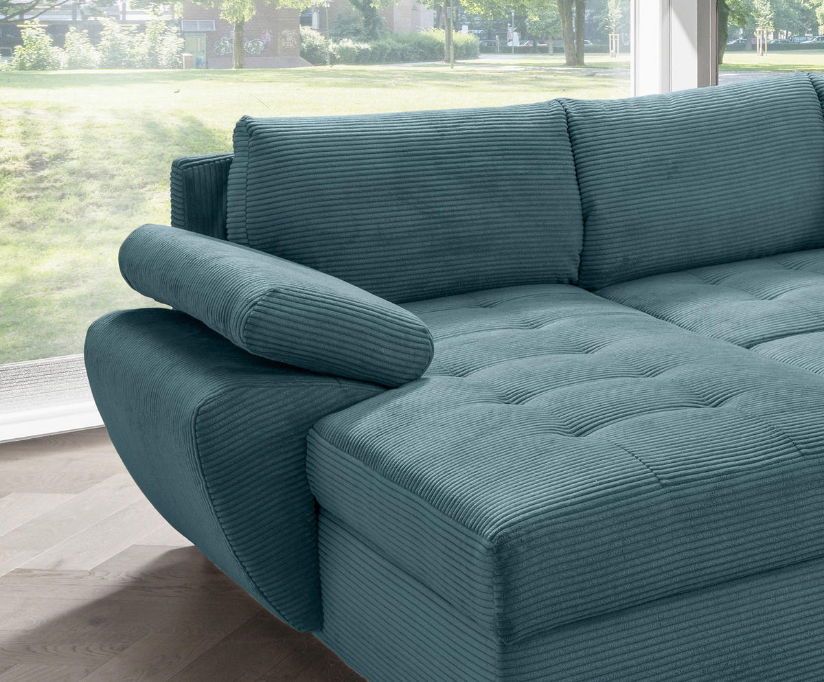 SEDACIA SÚPRAVA, textil, petrolejová - petrolejová/chrómová, Konventionell, kov/textil (157/305/219cm) - Livetastic