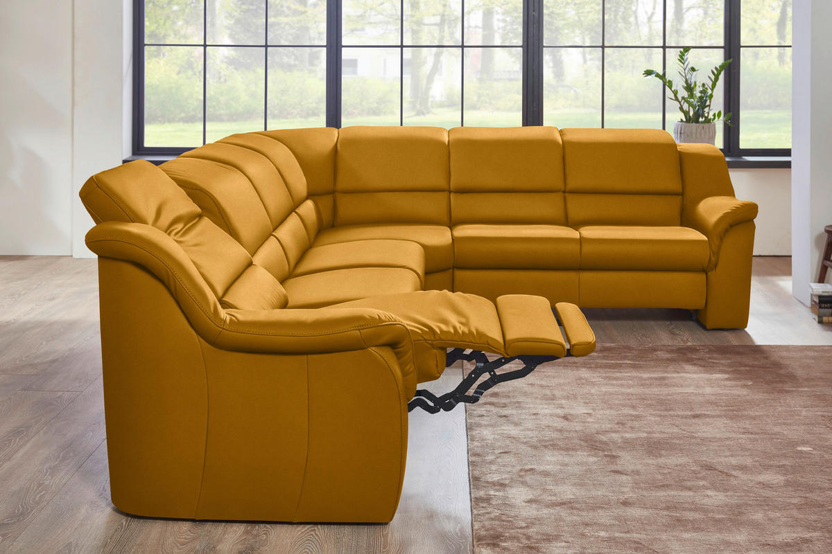 ECKSOFA  in Echtleder Currygelb  324/260 cm  - Chromfarben/Currygelb, KONVENTIONELL, Leder/Kunststoff (324/260cm) - Cantus
