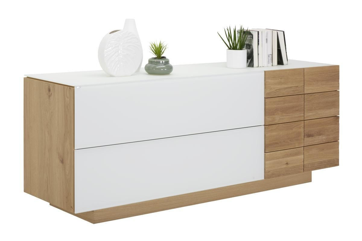 SIDEBOARD  in 192/74/52 cm  - Eichefarben/Weiß, Natur, Glas/Holz (192/74/52cm) - Voglauer