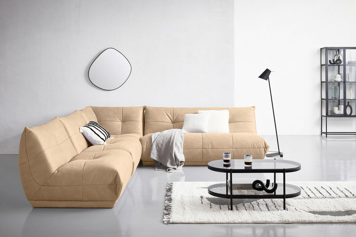 HÖRNSOFFA i läderimitation beige  - beige, Trend, textil (315/285cm) - Livetastic